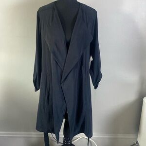 Apt 9 Black Draped Front Trench Coat Jacket Lightweight Tie Belt Sz XL NWT